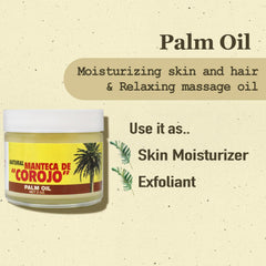 Phamark Manteca de Corojo palm oil 2oz packaging shown for easy pour and portioning.