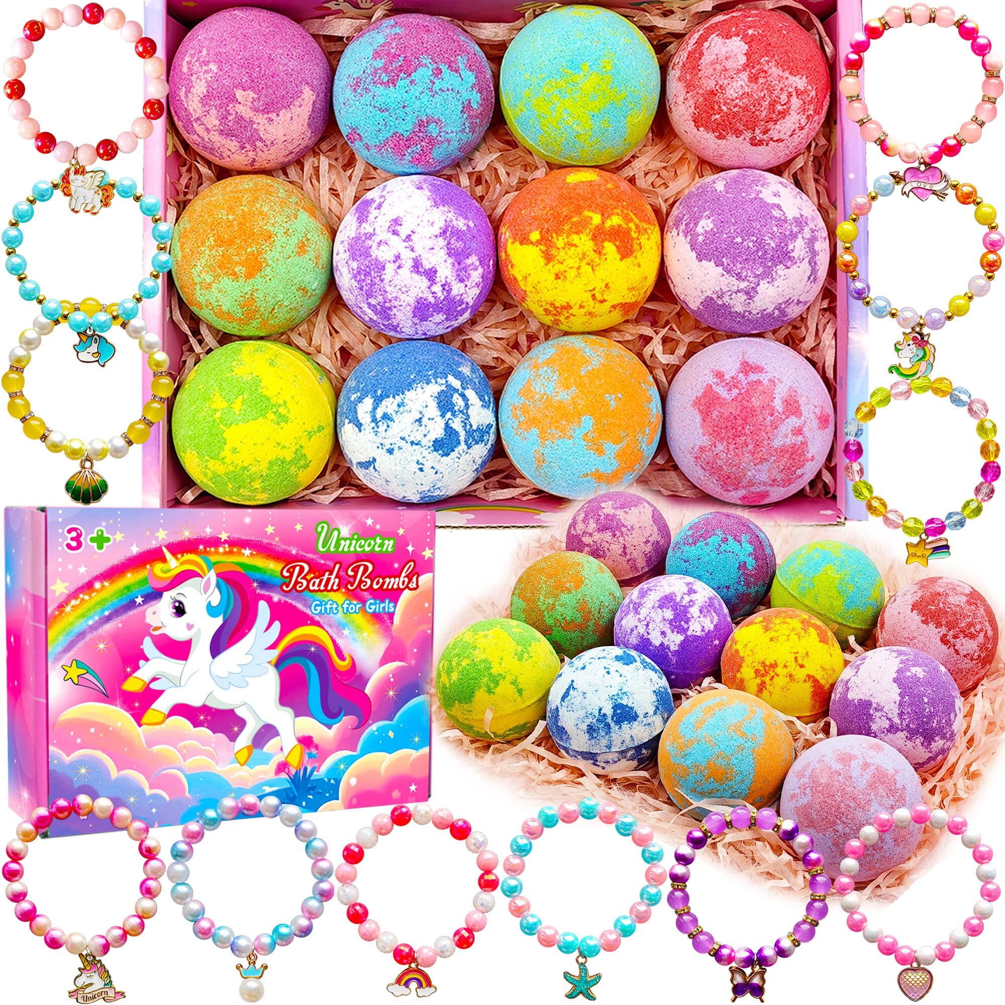 Phaorui Unicorn Bath Bombs reveal a bracelet inside for kids bath time surprise