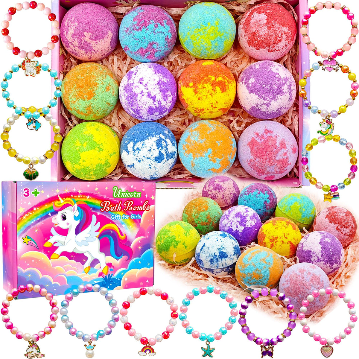 Phaorui Unicorn Bath Bombs reveal a bracelet inside for kids bath time surprise