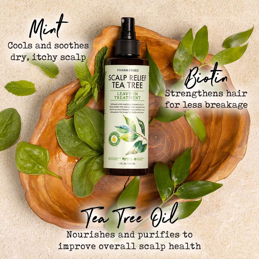 PHARM TO TABLE hair-detangler-tea-tree spray promoting detangled, manageable hair