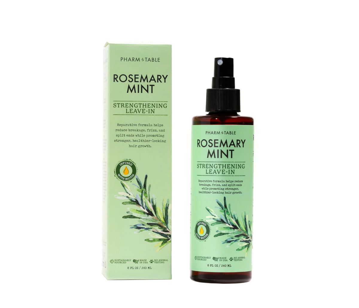 PHARM TO TABLE leave-in conditioner bottle targets scalp nourishment with anti-dandruff benefits.
