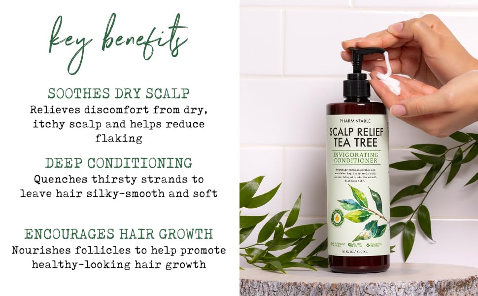 PHARM TO TABLE Tea Tree Conditioner creamy texture highlights lightweight moisture.