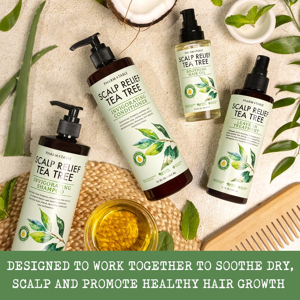 PHARM TO TABLE Tea Tree Conditioner packaging on shelf emphasizes natural formula.