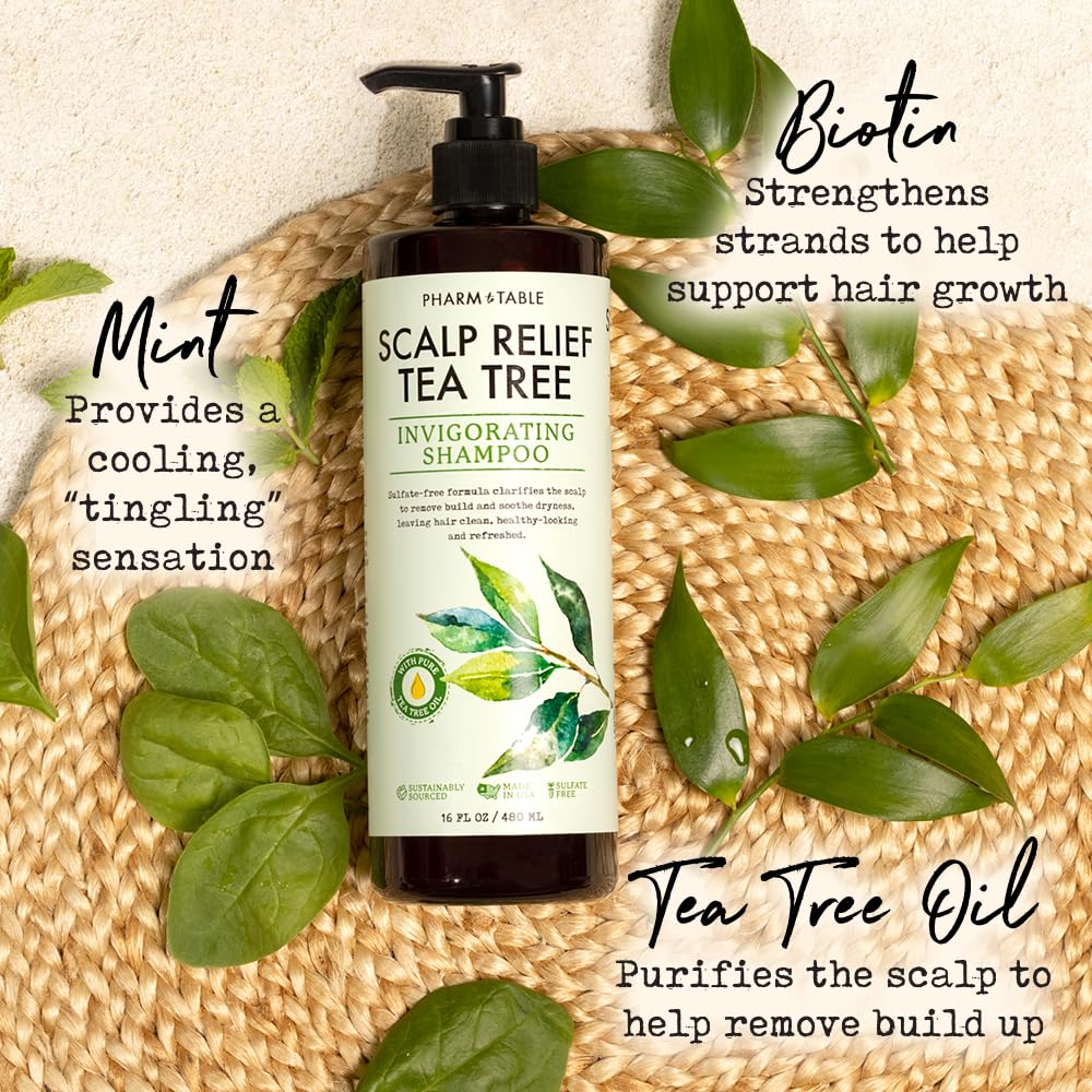 PHARM TO TABLE Tea Tree Shampoo lather demonstrates thorough cleansing during wash.