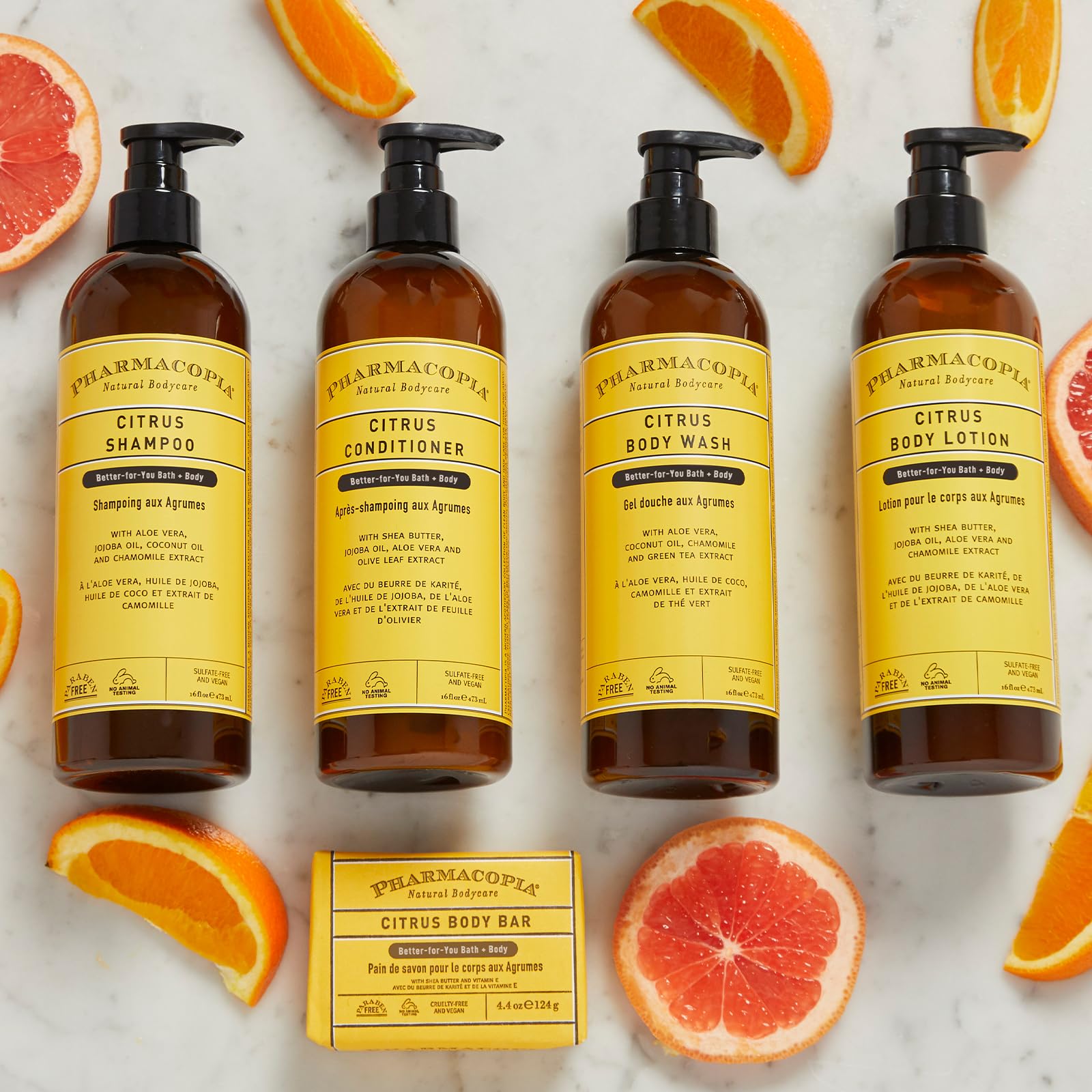Pharmacopia Citrus Conditioner olive leaf extract closeup implies natural, antioxidant-powered shine.