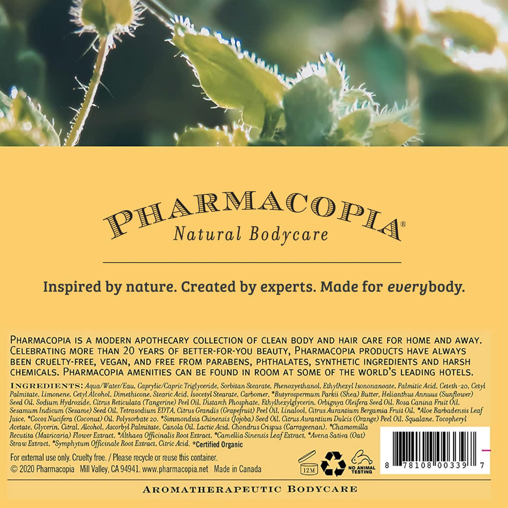 Pharmacopia Citrus Conditioner packaging highlights recyclable materials and eco-friendly design.