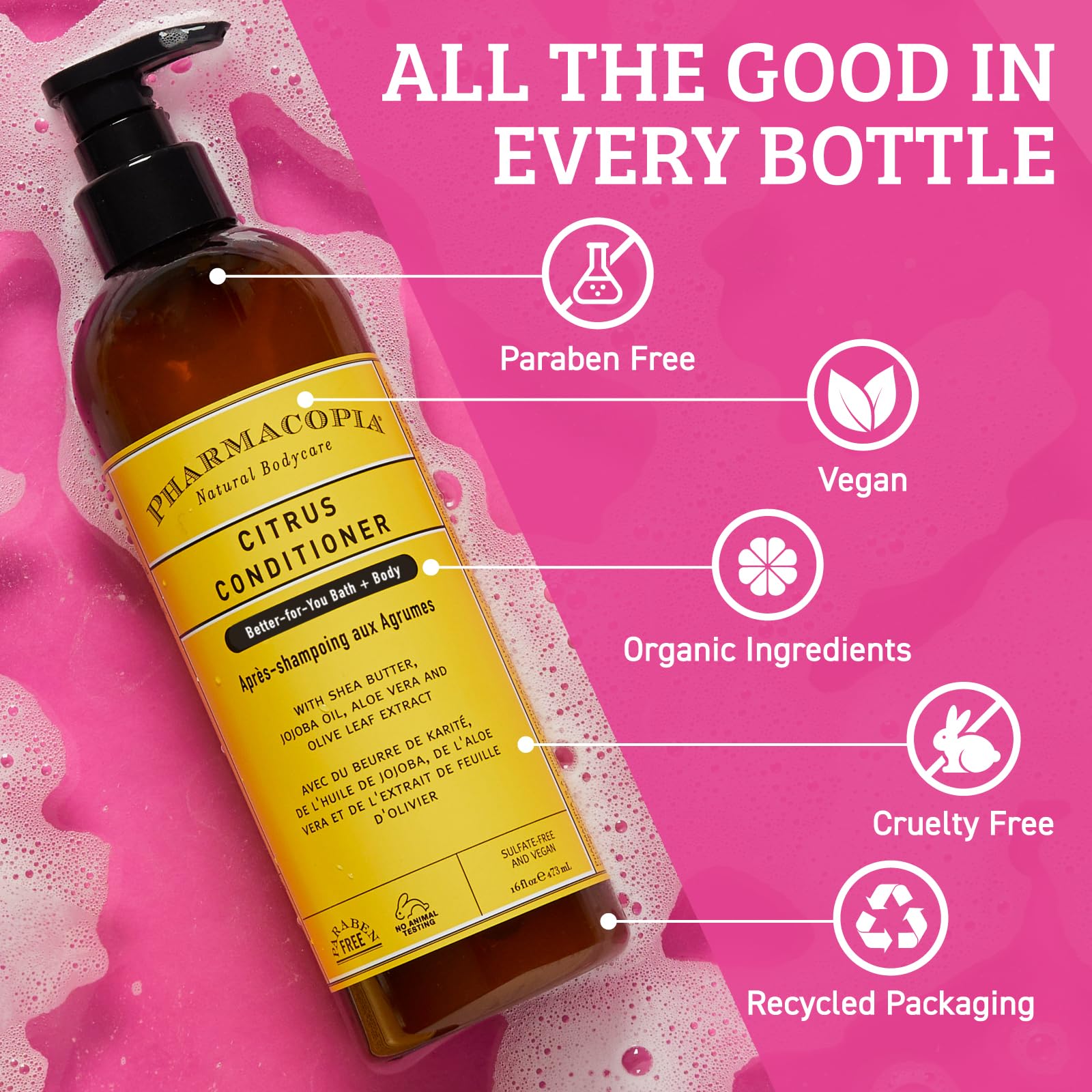 Pharmacopia Citrus Conditioner with shea butter emphasizes deep hydration for softness.