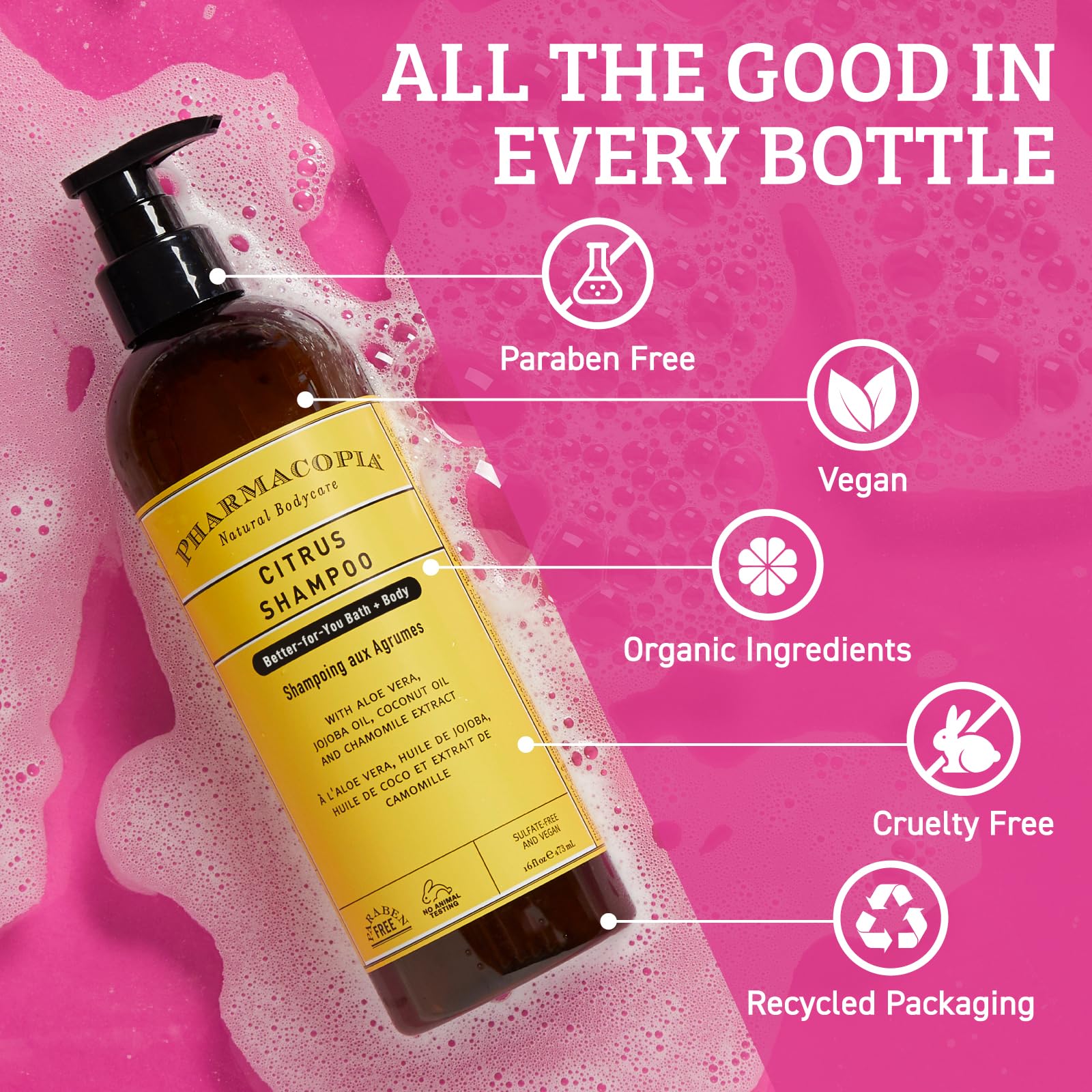 Pharmacopia Citrus Shampoo citrus-note fragrance suggests an uplifting shower experience.