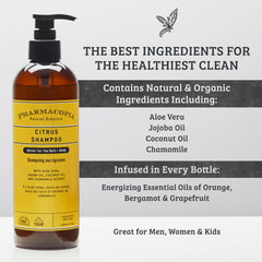 Pharmacopia Citrus Shampoo ingredients aloe-jojoba highlight hydration for hair.