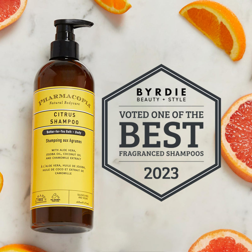 Pharmacopia Citrus Shampoo lather captures citrus aroma and cleansing action.