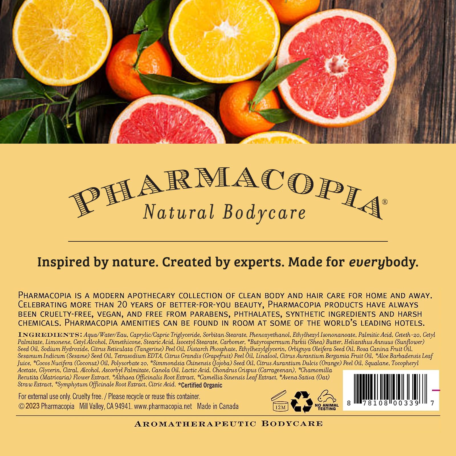 Pharmacopia Citrus Shampoo packaging highlights sustainable, eco-friendly design.