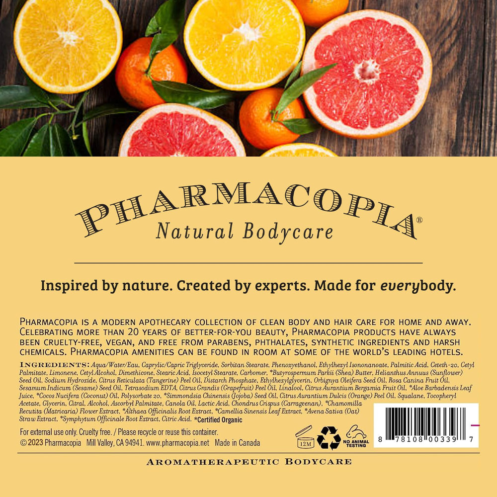 Pharmacopia Citrus Shampoo packaging highlights sustainable, eco-friendly design.