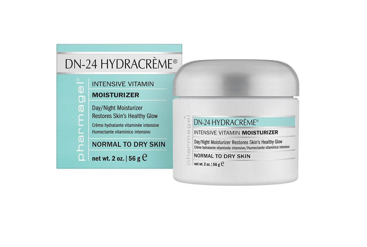 Pharmagel DN-24 Hydracrème jar closeup highlighting rich vitamin moisturizer for aging skin