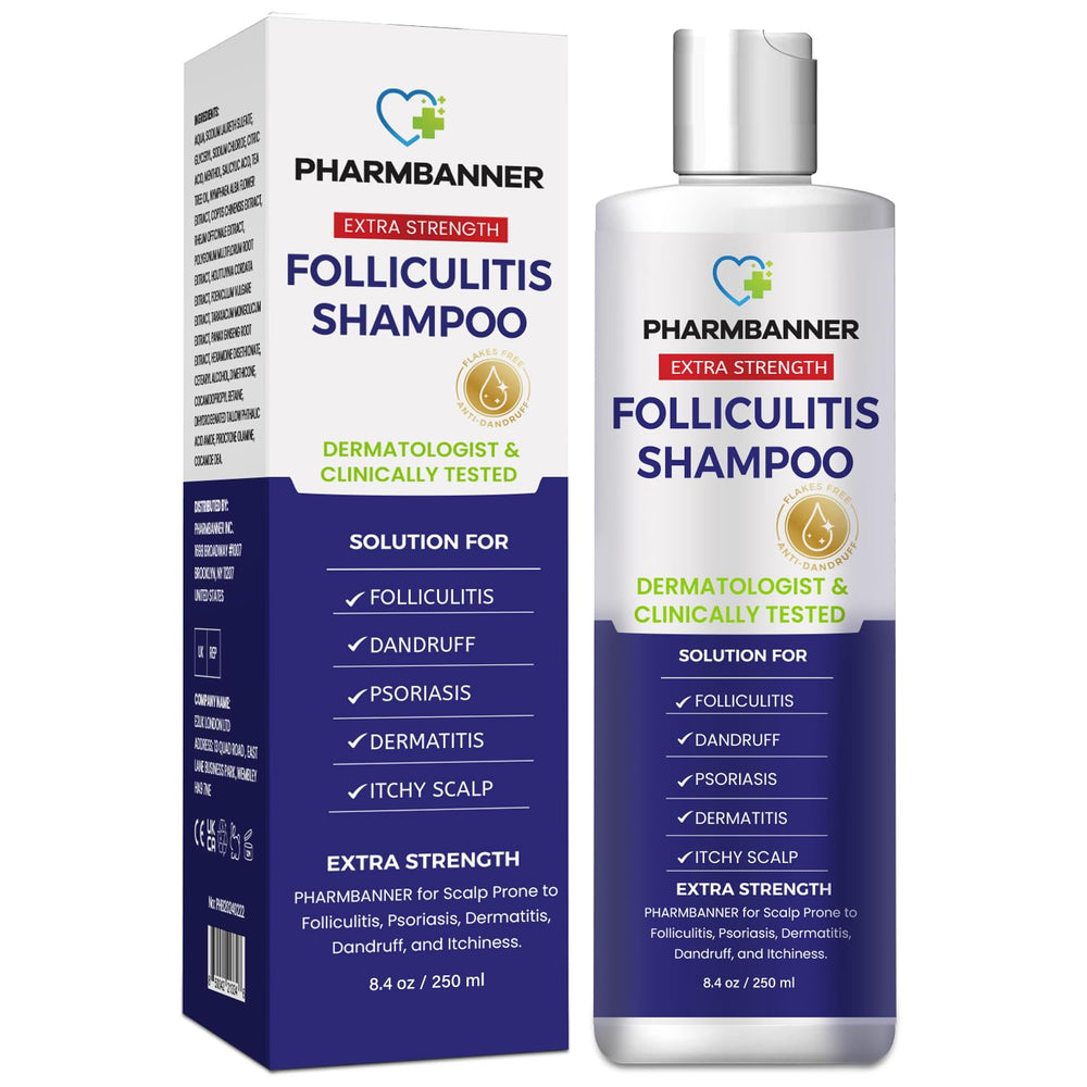 PHARMBANNER Anti-Fungal Shampoo bottle closeup for soothing scalp care