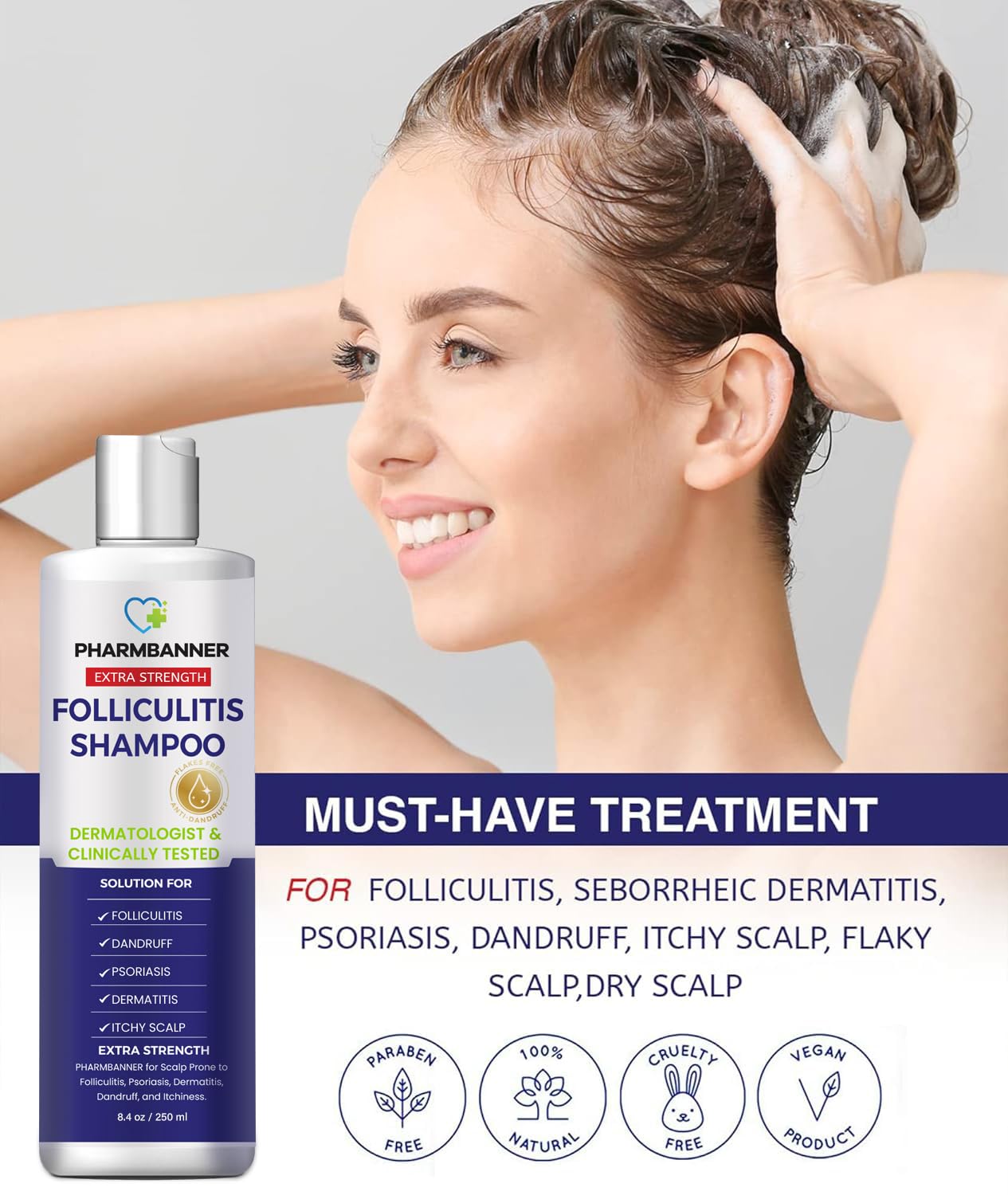PHARMBANNER Anti-Fungal Shampoo in shower use implies scalp comfort