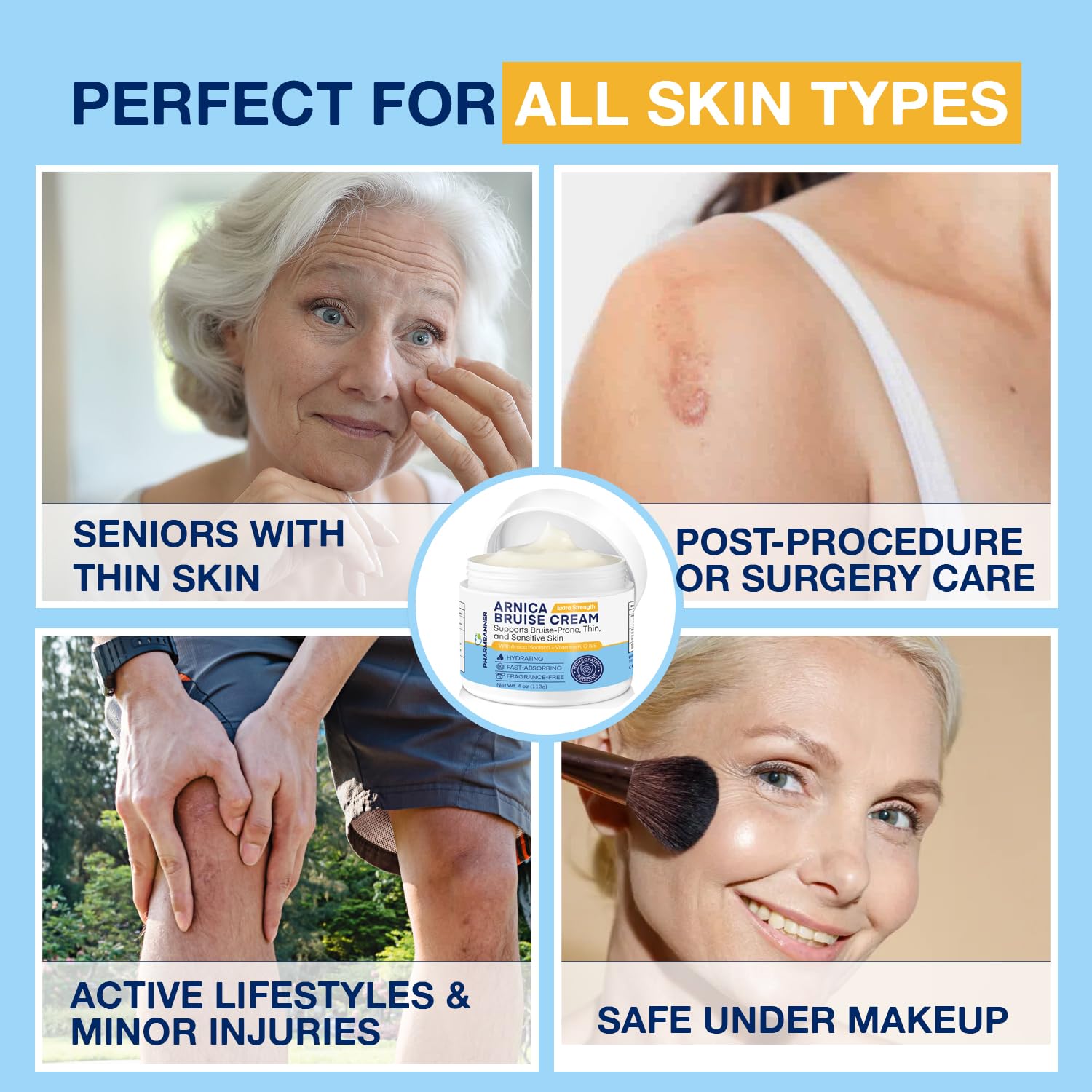 PHARMBANNER Arnica Bruise Cream face—smooth texture with vitamins K C E