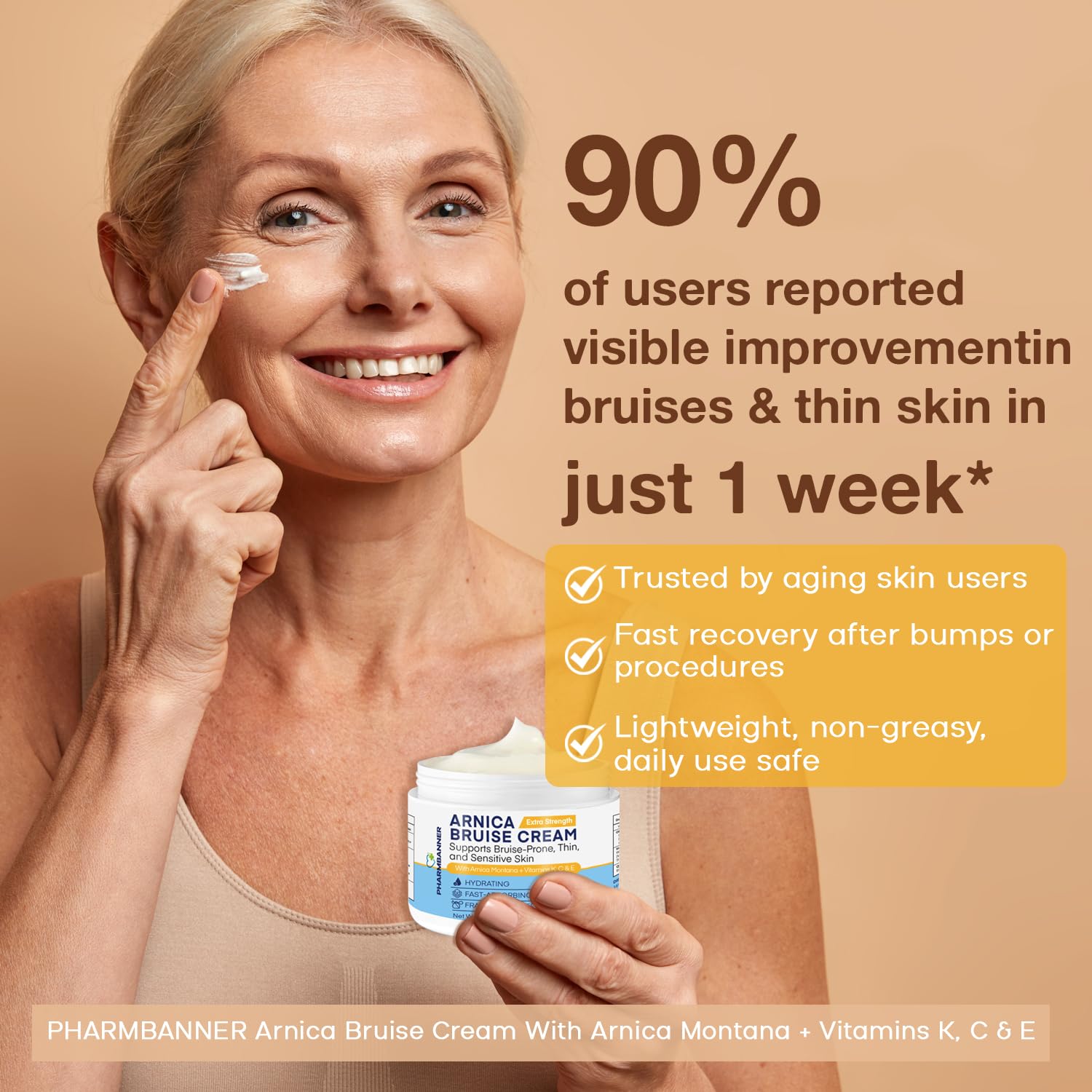 PHARMBANNER Arnica Bruise Cream packaging—easy daily application for arms, legs, and face