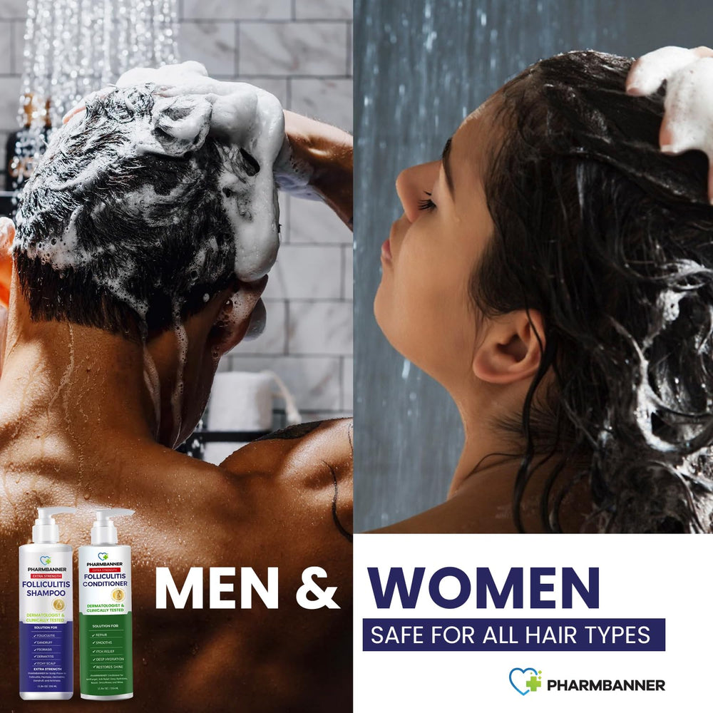 PHARMBANNER sulfate-free formulation packaging emphasizes gentle cleansing for sensitive scalps.