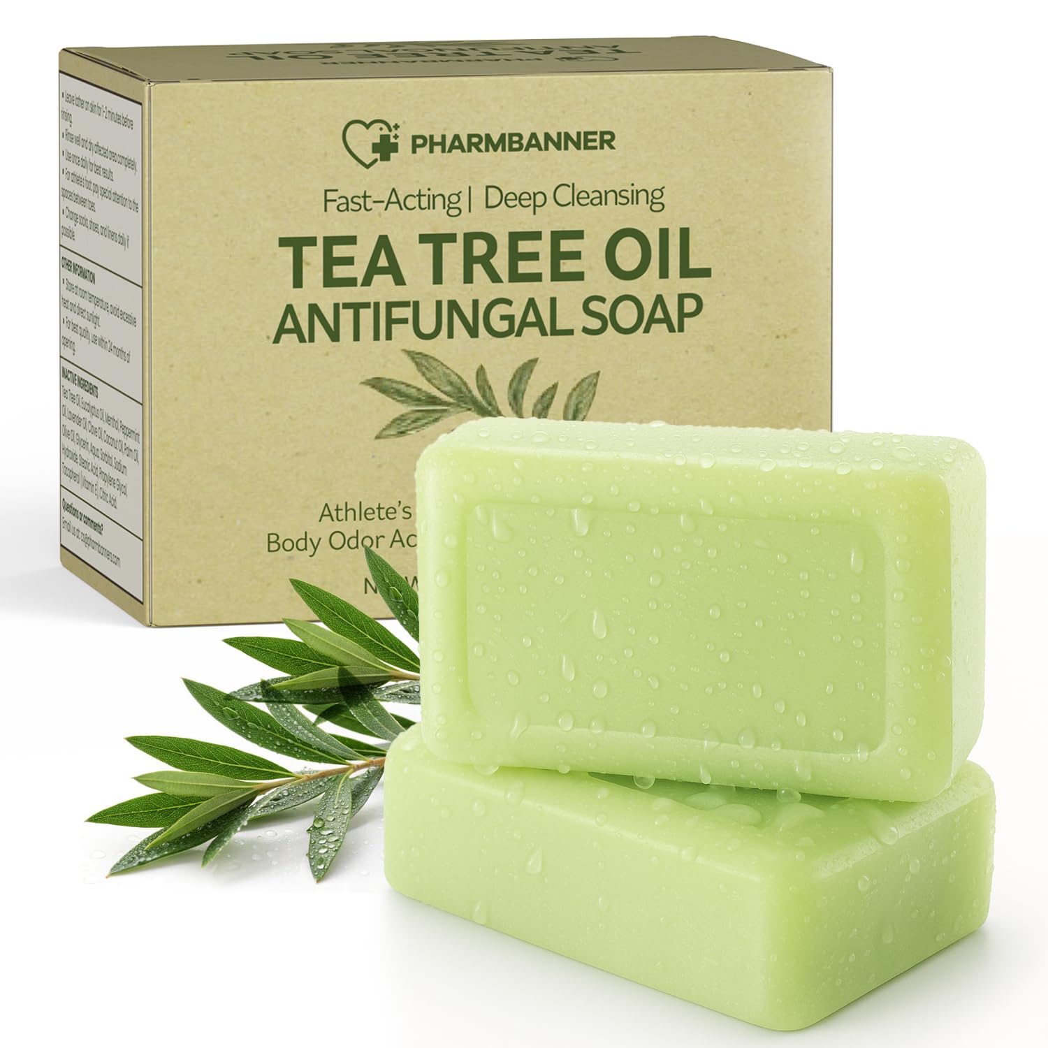PHARMBANNER Tea Tree Antifungal Soap Bar daily cleansing routine in bathroom