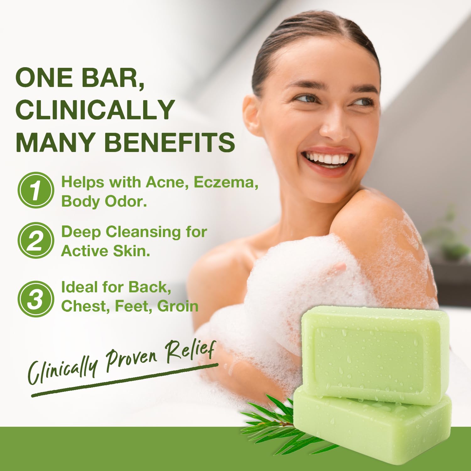 PHARMBANNER Tea Tree Antifungal Soap Bar foaming lather closeup for clean skin