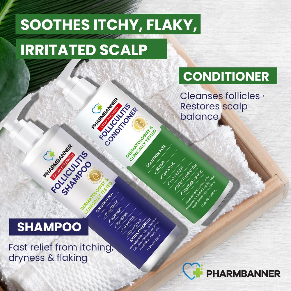 PHARMBANNER tea tree oil clarifying foam reduces buildup for fresher, cleaner roots.