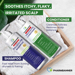 PHARMBANNER tea tree oil clarifying foam reduces buildup for fresher, cleaner roots.