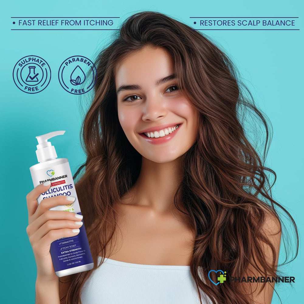 PHARMBANNER two-step scalp relief system highlights a healthier scalp environment over time.