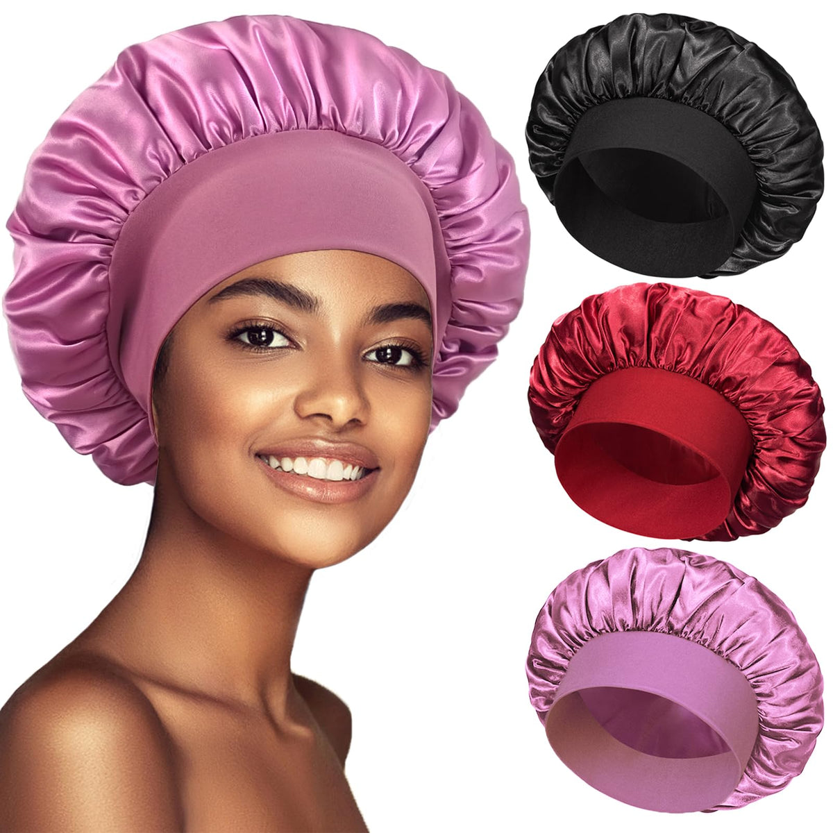 PHILIGHTS 3-pack satin bonnet packshot with soft, comfortable wide bands.