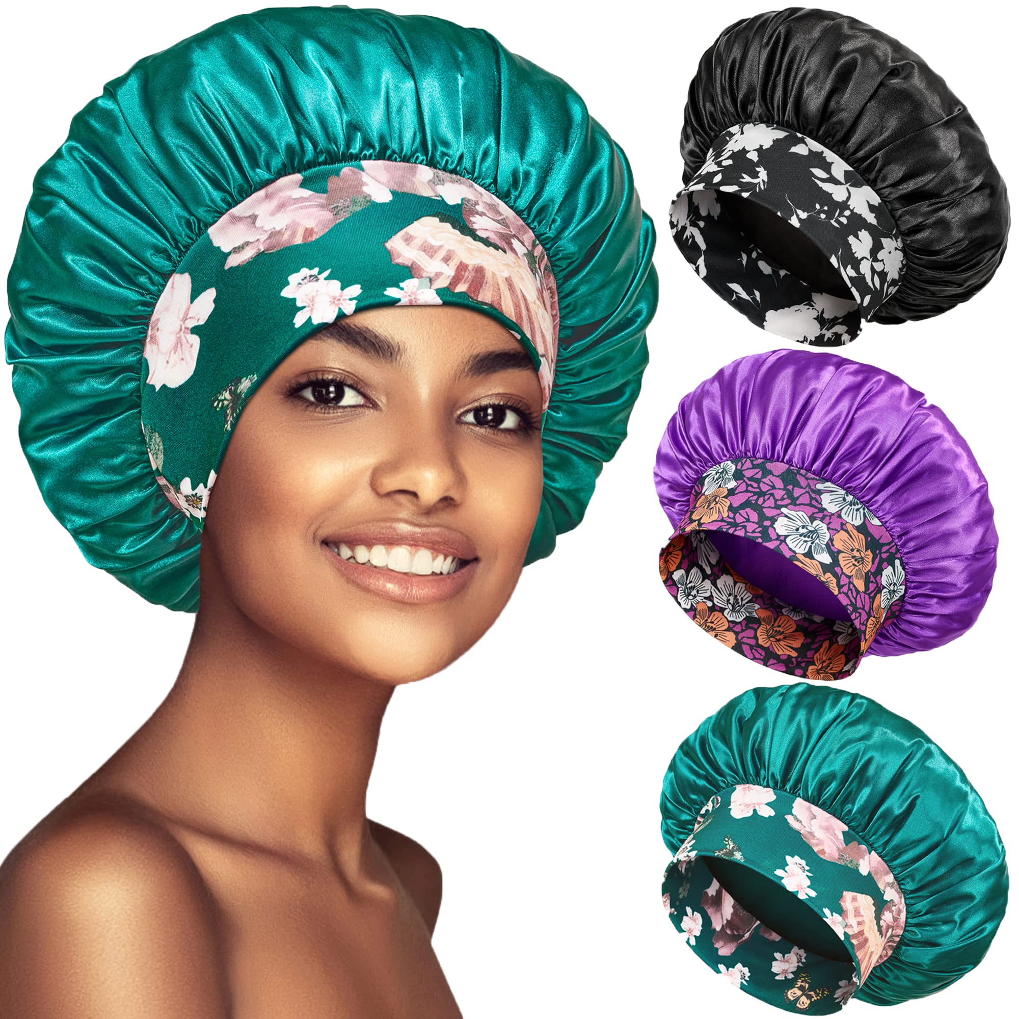 PHILIGHTS satin bonnet with broad elastic band for a comfortable fit overnight.