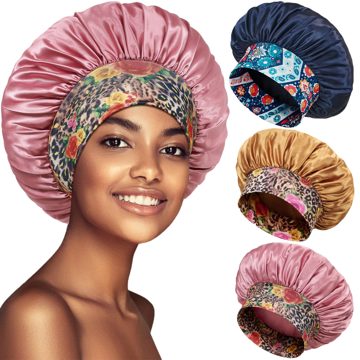 PHILIGHTS satin bonnet close-up shows broad elastic band for comfortable sleep