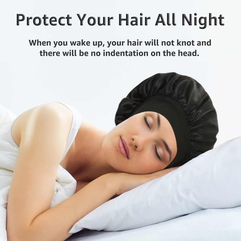 PHILIGHTS satin bonnet on bed scene for restful sleep protection.