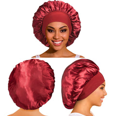 PHILIGHTS satin bonnet closeup shows the broad elastic band for comfortable fit.