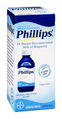 Philips' Milk of Magnesia box front—original formula in a compact 4 oz bottle for easy dosing.