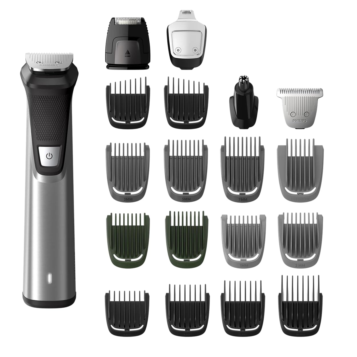 Philips Multi Groomer 23-piece kit product shot for versatile beard, head, and body grooming.