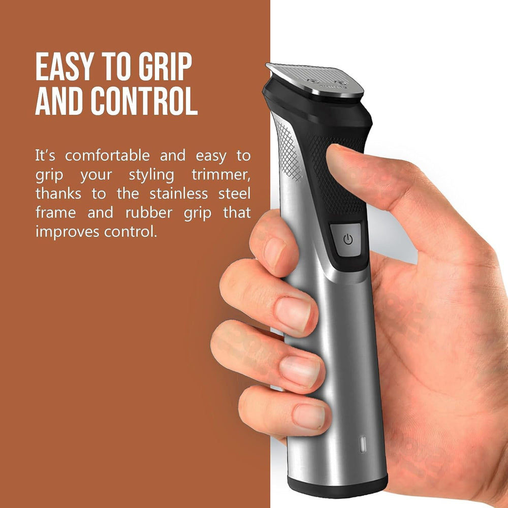 Philips Multigroom 7000 close-up detail trimmer enables sharp lines.