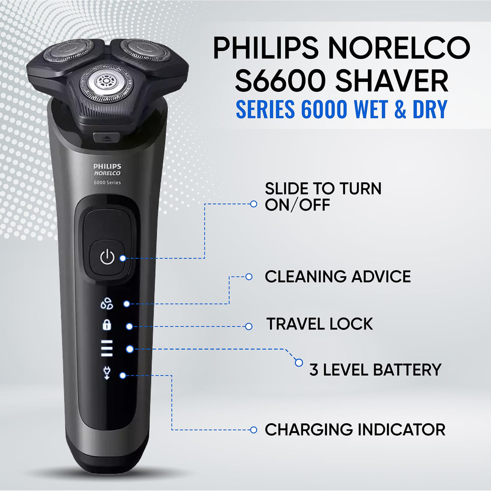 Philips Norelco 6600 LED display and anti-slip grip for wet or dry use
