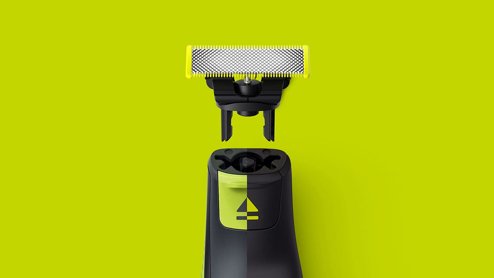 Philips OneBlade beard trimmer compatibility image showcases versatile replacement blades.