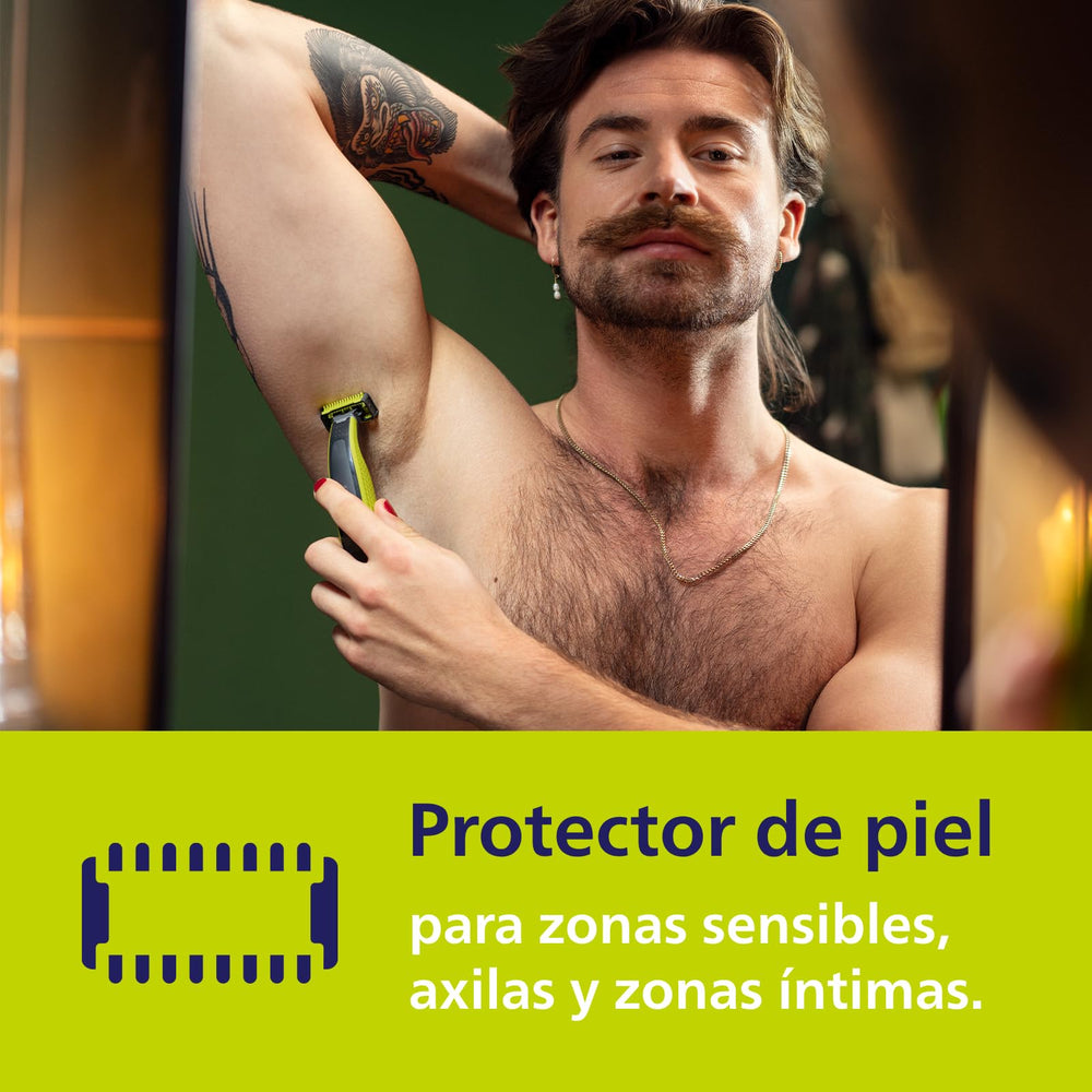 Philips OneBlade double protection system provides secure and comfortable shave.