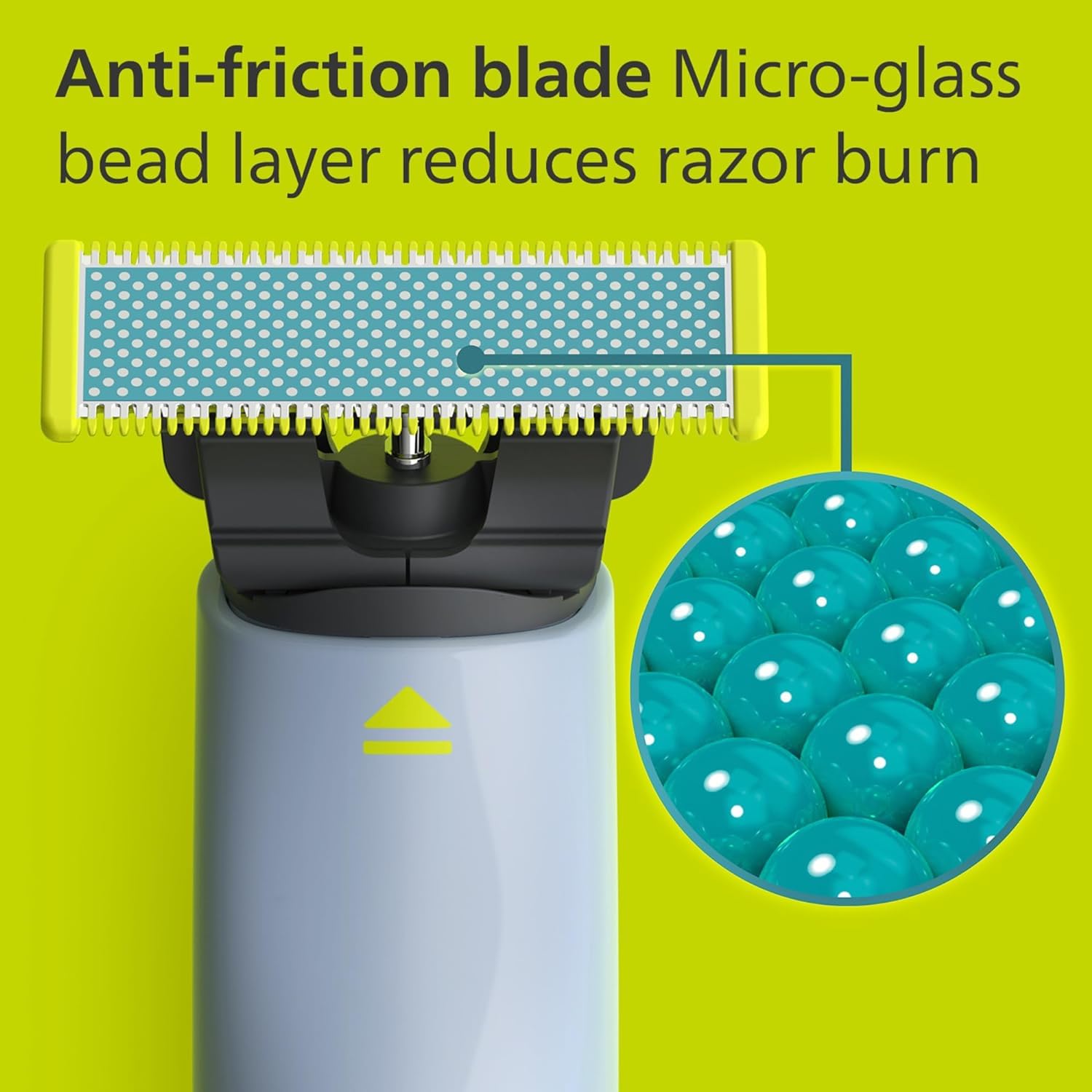 Philips OneBlade First Shave handle detail highlighting safe, rounded tips for skin protection