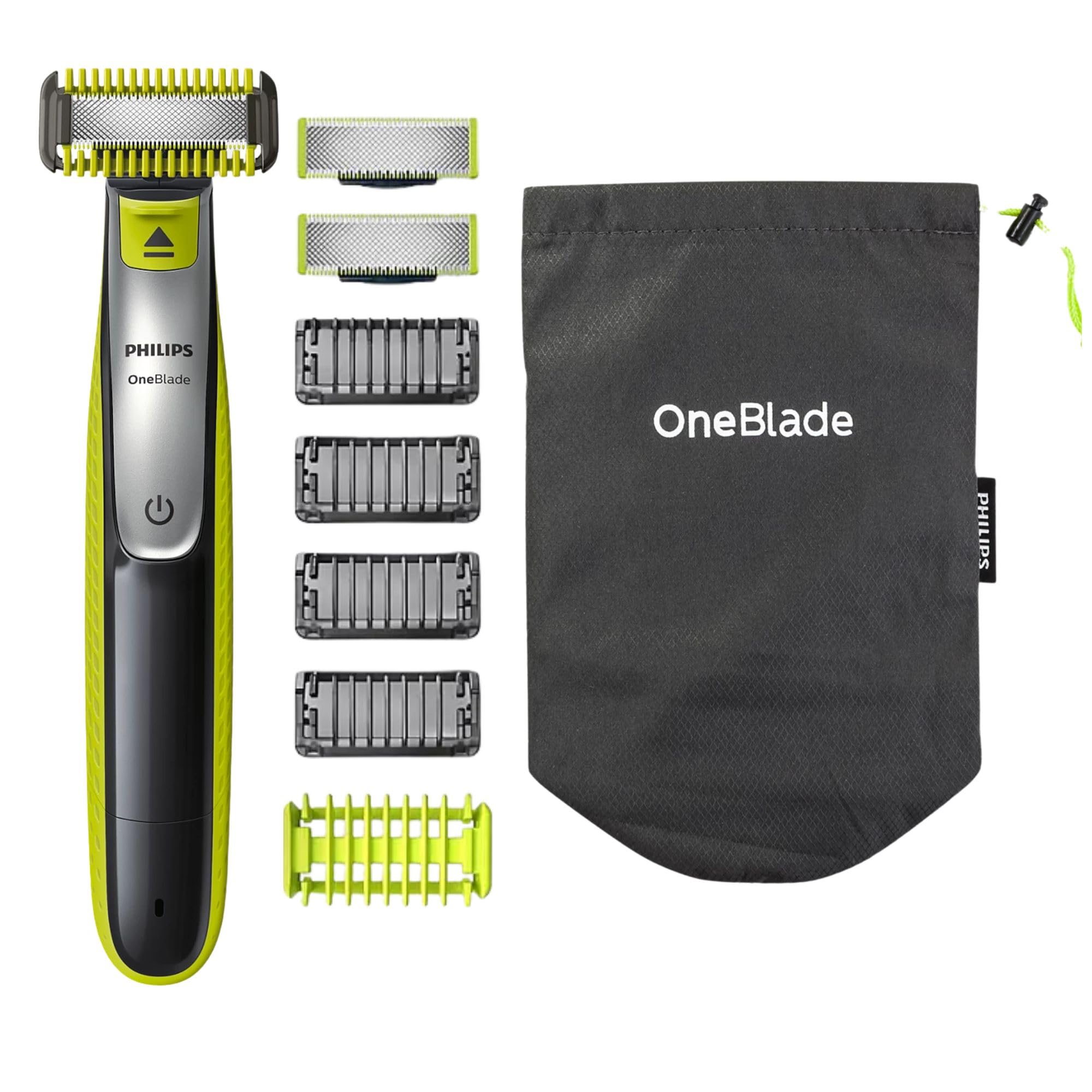 Philips OneBlade hybrid face trimmer with combs for precise edge definition.