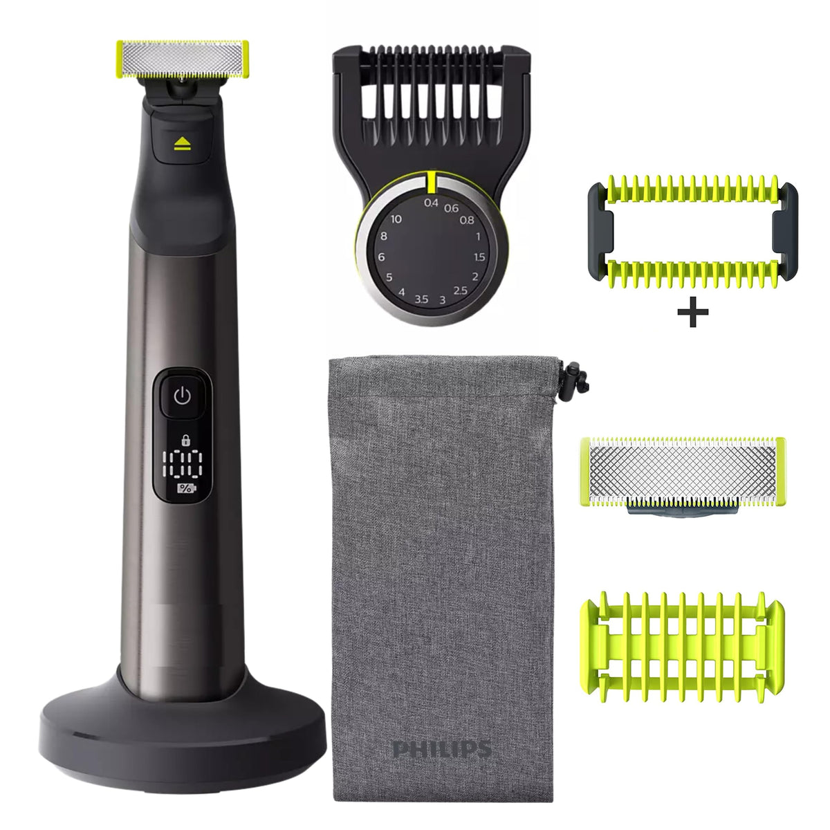 Philips OneBlade Pro digital display shows battery status for ready grooming
