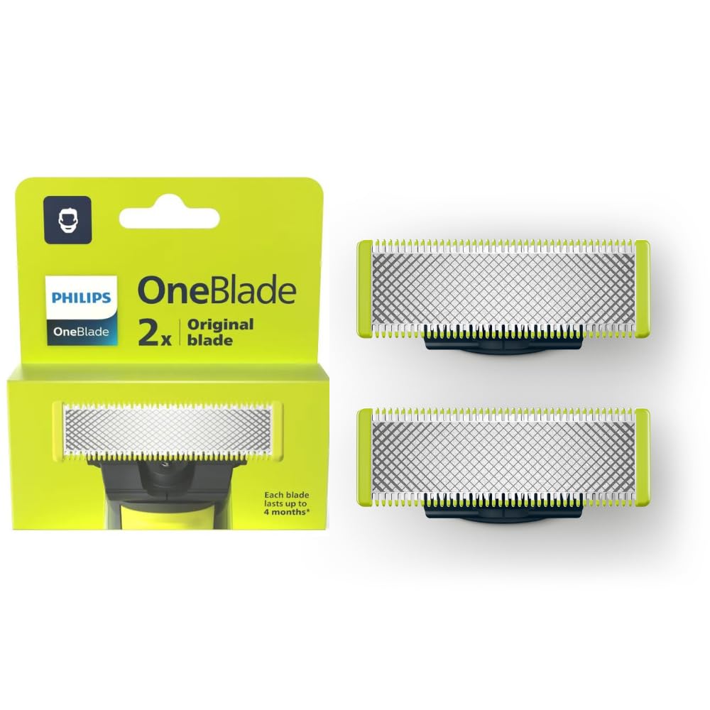 Philips OneBlade QP220/50 replacement blades pack with two blades for longer grooming sessions.