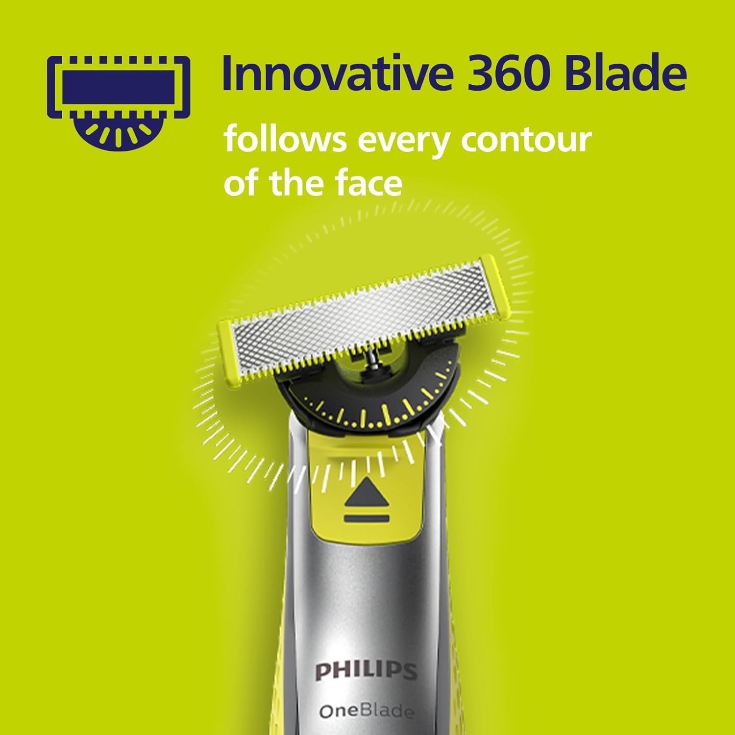 Philips OneBlade QP42050 packaging showing easy replacement and broad compatibility.