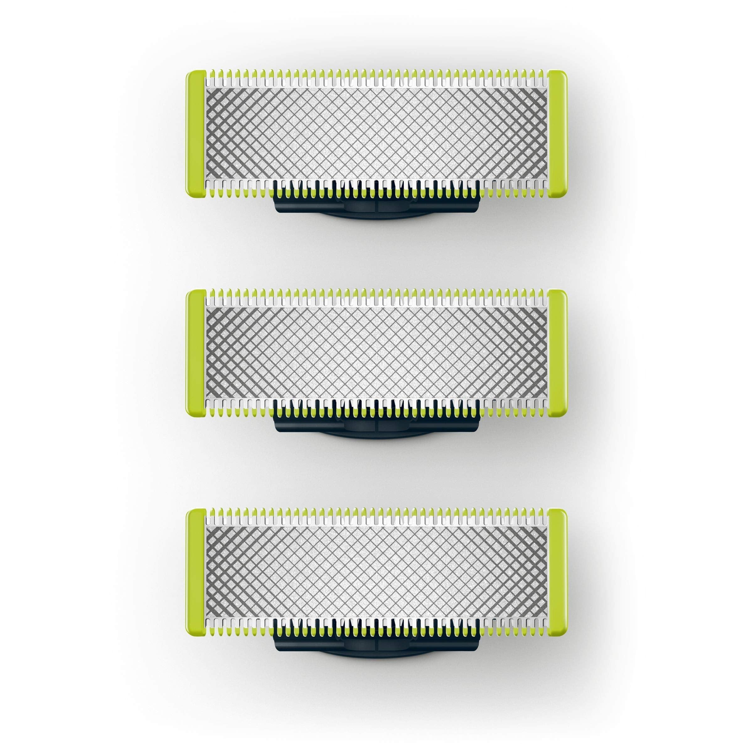 Philips OneBlade replacement blades pack three for long-term grooming versatility.