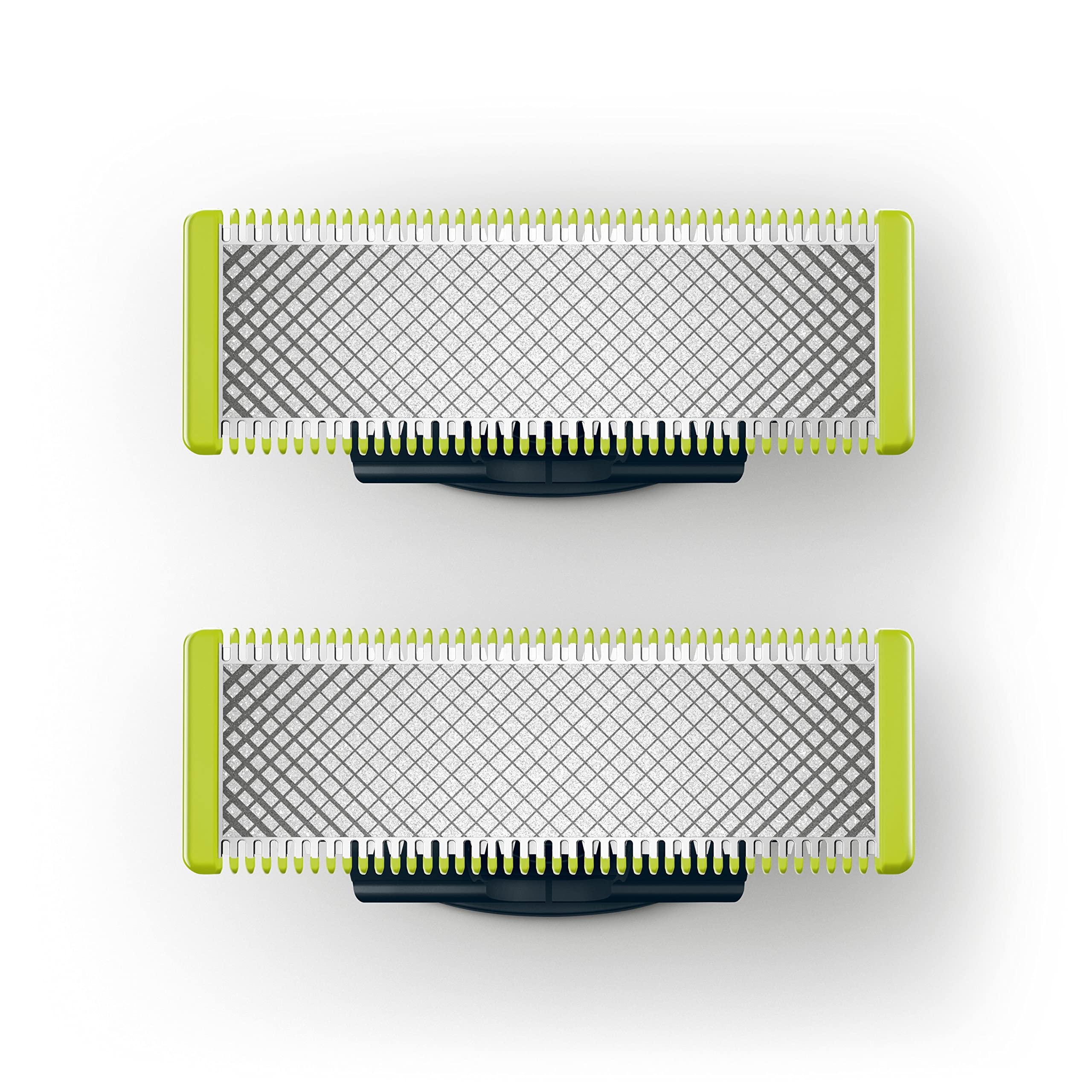 Philips OneBlade stainless-steel blades closeup for precise, smooth facial trims.