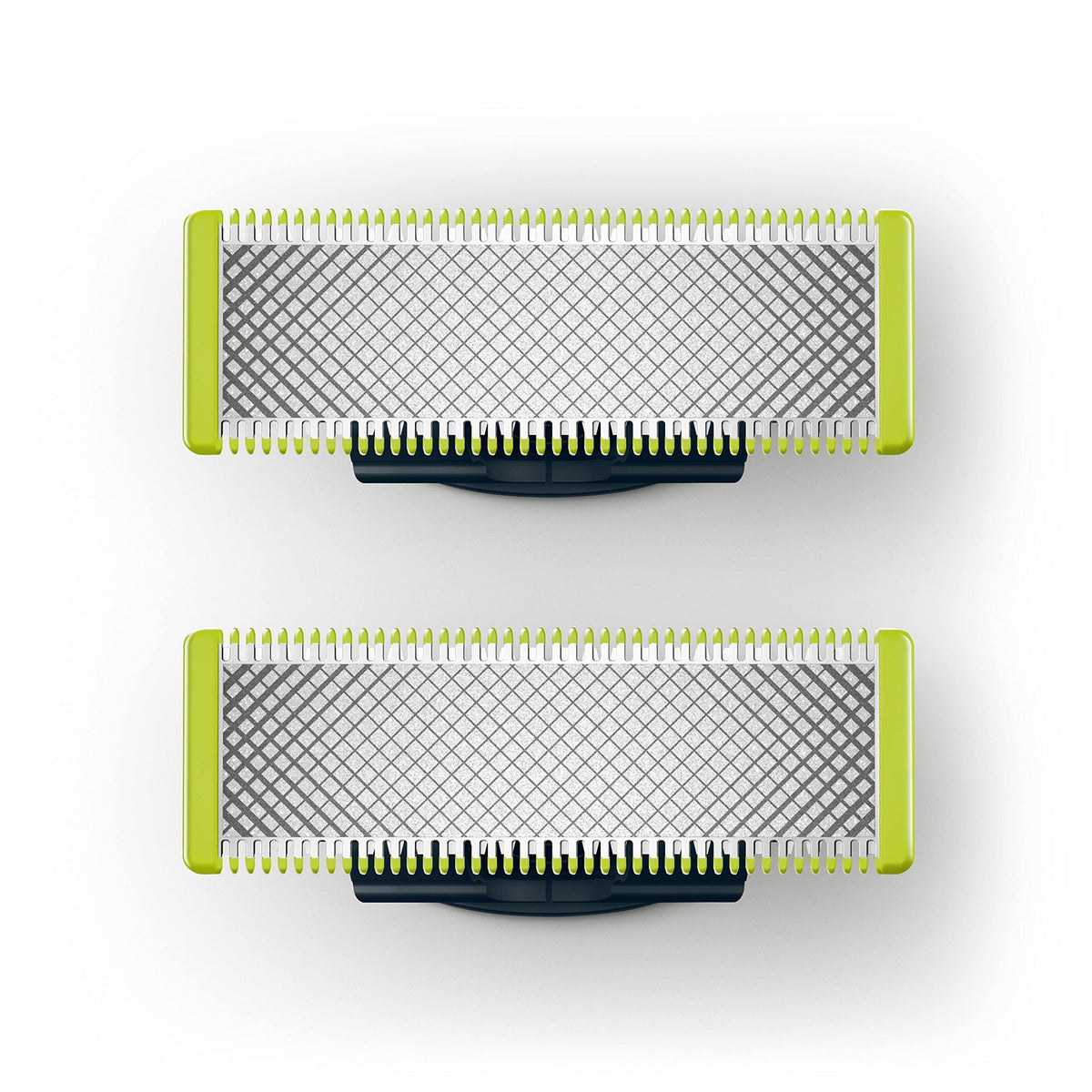 Philips OneBlade stainless-steel blades closeup for precise, smooth facial trims.