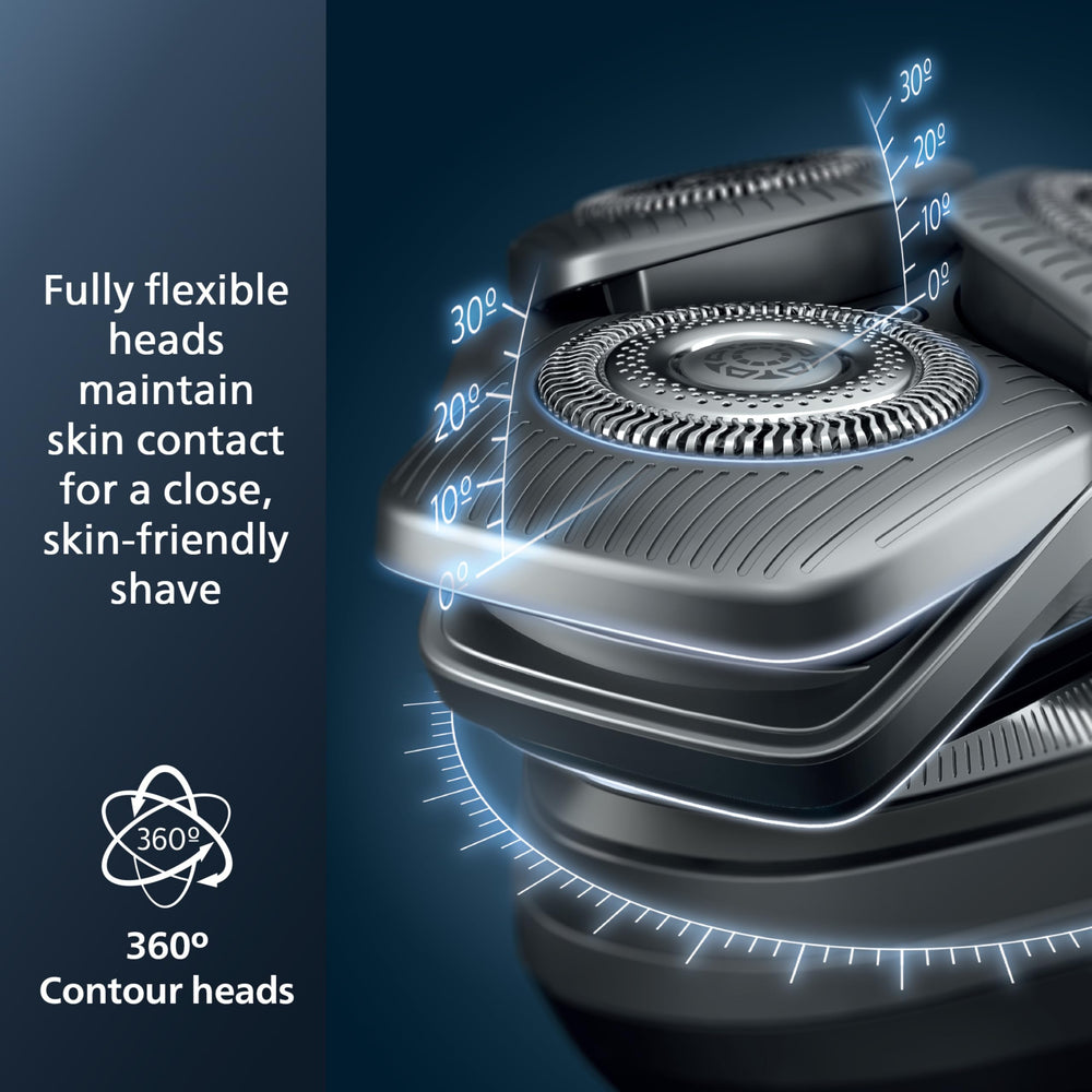 Philips Series 9000 SenseIQ sensor image highlights adaptive power for comfortable shaving