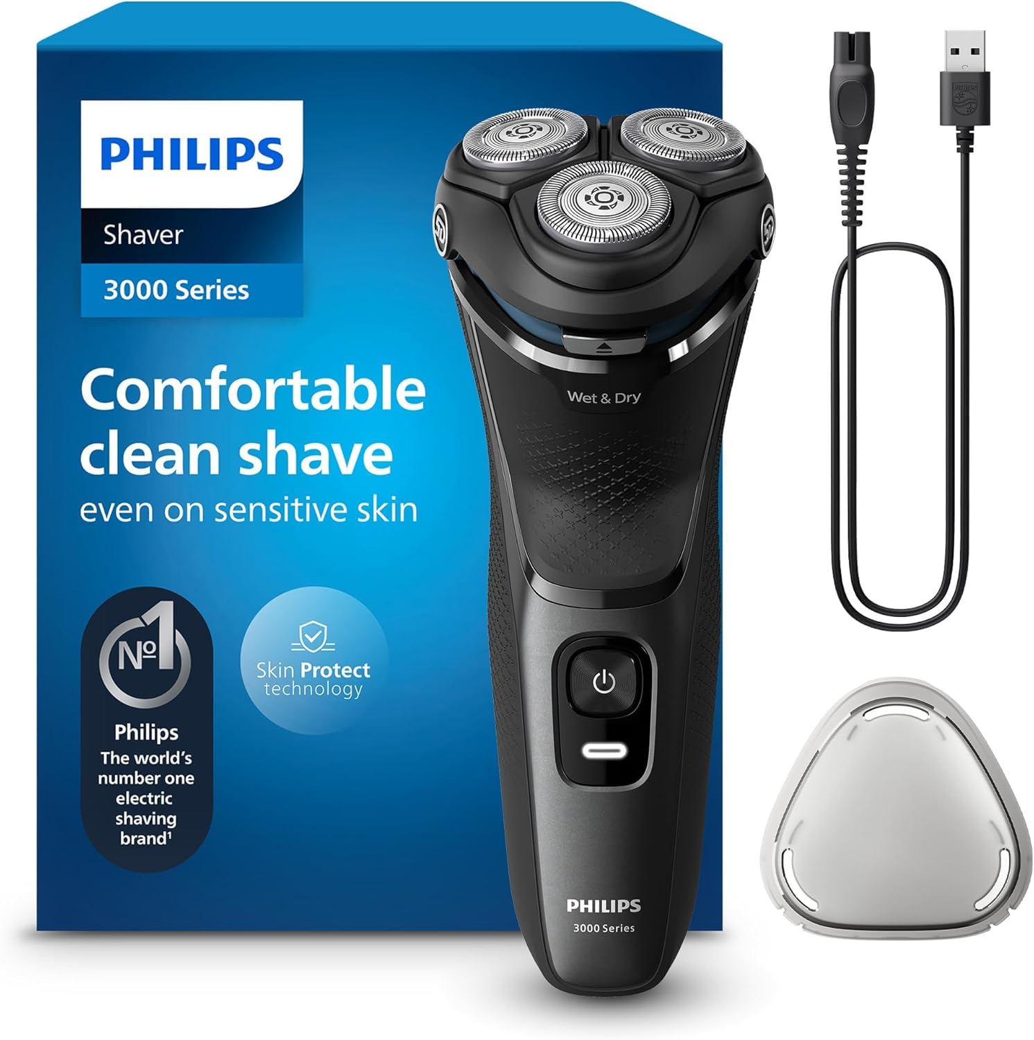 Philips Shaver 3000 Series body in modern steel finish for daily grooming