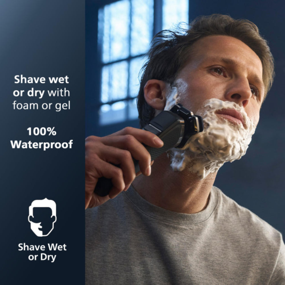 Philips Shaver Series 9000 performance scene demonstrates easy charging and accessibility