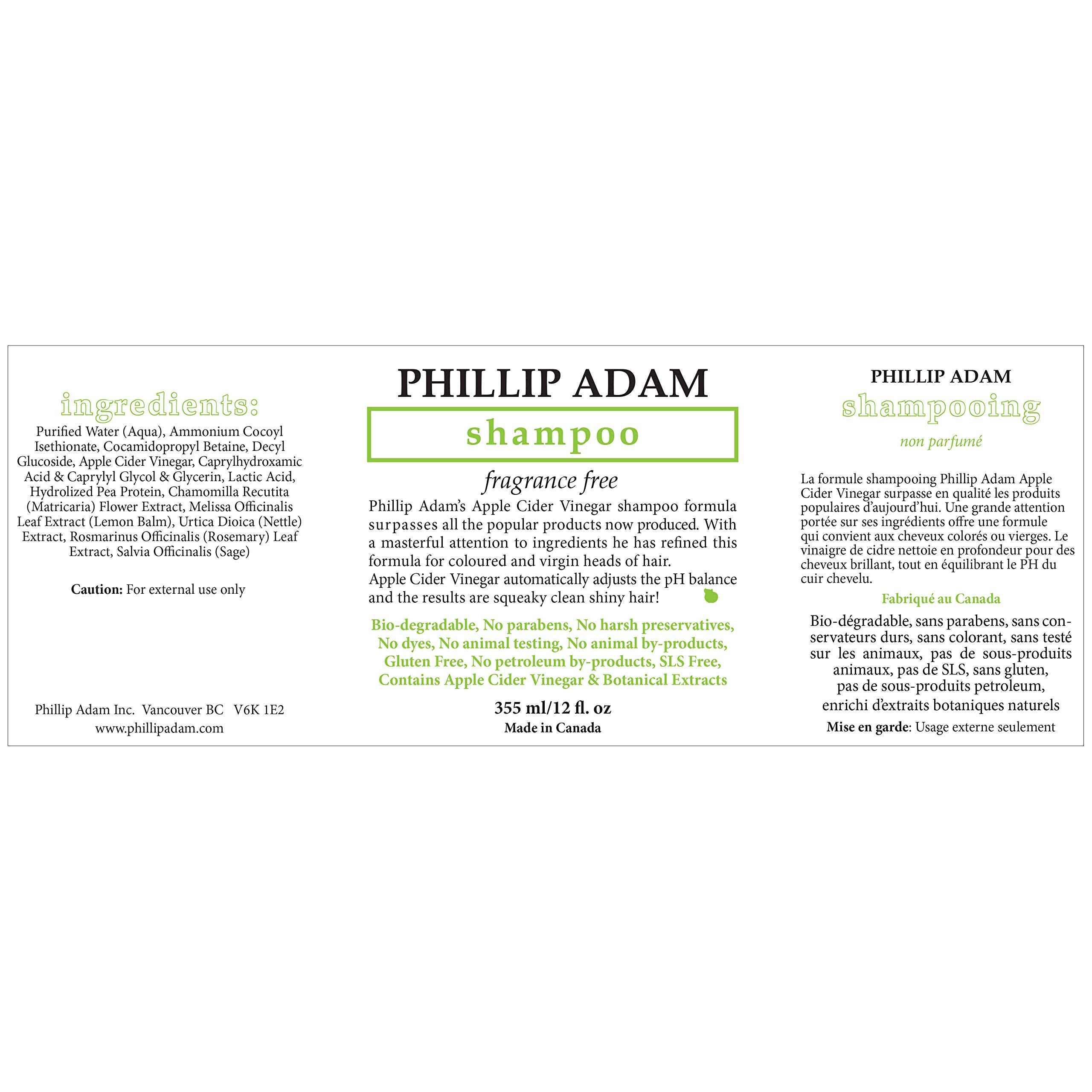 Phillip Adam fragrance-free conditioner bottle emphasizes lightweight conditioning for smooth hair.